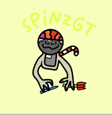 a drawing of a gorilla with a candy cane and the words spinzgt written above it