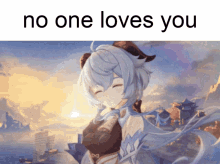 a picture of a girl with horns and the words " no one loves you "