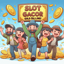 a group of people holding up a sign that says slot gacor