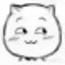 a black and white drawing of a cat 's face with a smiling face .