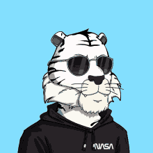 a cartoon drawing of a tiger wearing sunglasses and a nasa hoodie