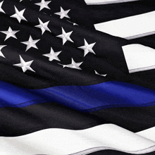 a black and white american flag with a blue line