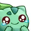 a cartoon drawing of a green pokemon with red eyes and tears coming out of its eyes .