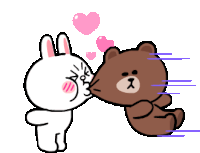 a cartoon of a bunny and a bear kissing