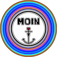 a colorful circle with the word moin and an anchor in the middle