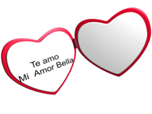 a heart shaped mirror that says te amo mi amor bella on it