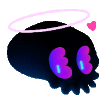 a cartoon skull with purple eyes and a pink halo around it