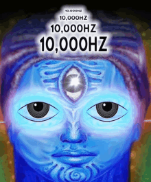 a drawing of a person with a third eye and the words 10,000hz above it