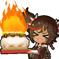 a cartoon of a girl holding a birthday cake with candles on it