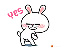 a cartoon bunny says yes with a thumbs up