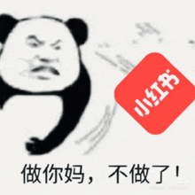 a panda with an angry face and a red square with chinese writing