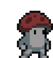 a pixel art of a mushroom with a red hat on