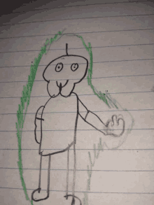 a child 's drawing of a robot with a green outline around it