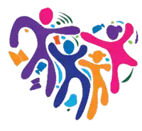 a group of people are dancing together in a heart shape