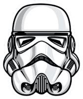 a black and white drawing of a stormtrooper 's helmet with a mustache .