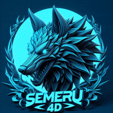 a logo for semeru 4d shows a wolf with its mouth open