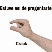 a person 's hand is holding something small with their fingers and says crack .