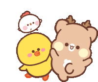 a cartoon of a chicken a bear and a deer with the letter c on their faces