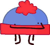 a cartoon drawing of a blue hat with a red flower on it