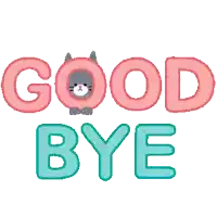 a sticker that says good bye with a cat behind the words