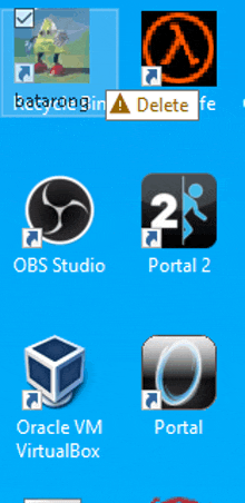 a blue screen with icons for obs studio portal 2 oracle vm virtualbox and portal