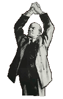 a black and white drawing of a man raising his hands