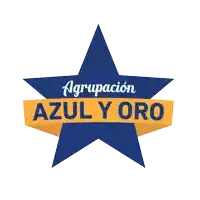 a blue and yellow star with the words agrupacion azul y oro below it