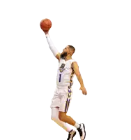 a basketball player wearing a number 1 jersey is jumping to catch the ball