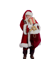 santa claus holding a gift and a teddy bear