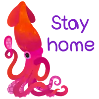 an illustration of a squid with the words stay home written below it