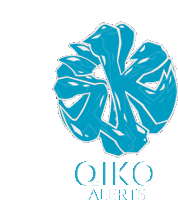 a logo for oko alerts with a blue flower