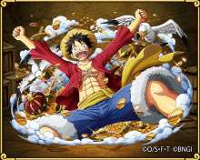 monkey d luffy is surrounded by coins and a crown