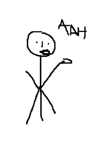 a drawing of a stick figure with the word aah on it