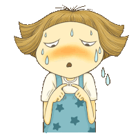 a cartoon drawing of a girl with sweat coming out of her face