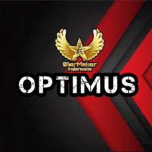 a black and red background with optimus written in white