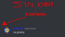 a black background with red letters that say syn kurny