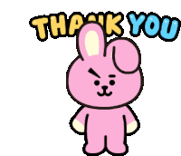 a pink bunny says thank you in a cartoon