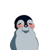 a cartoon penguin with its eyes closed and a blush on its cheeks