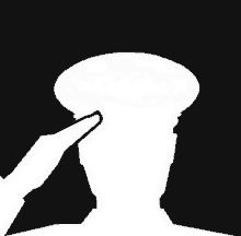 a silhouette of a soldier saluting with his finger to his forehead .