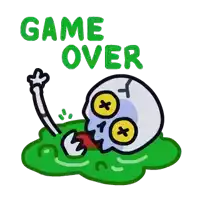 a cartoon of a dead skull with the words game over written above it