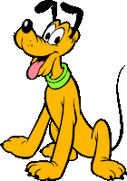 a cartoon dog with a green collar is sitting down