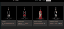 four bottles of kai vodka are shown on a black background