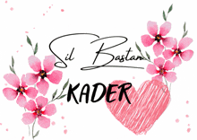 a logo for sil bastan kader with pink flowers and a red heart