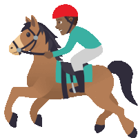 a man in a red helmet is riding a brown horse