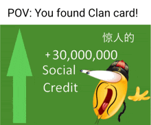 a green sign that says " you found clan card " with an upward arrow