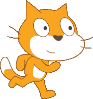 a cartoon cat with big eyes and a white nose is running