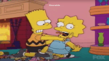 bart simpson and lisa simpson from the simpsons are fighting in a living room