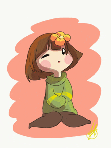 a drawing of a girl with a yellow flower on her head