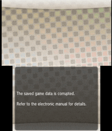 a screenshot of a video game says the saved game data is corrupted