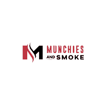 a logo for munchies and smoke with a red m